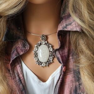 Victorian Jewelry Silver Rose White Coral Cameo Shape Medallion